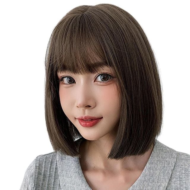 일자컷 단발 통가발 (올리브브라운)