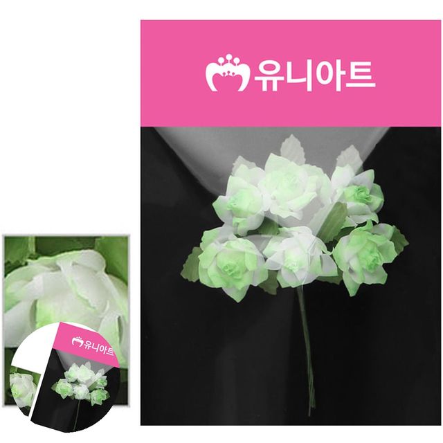 인조꽃다발 조화꽃송이 각장미 연두