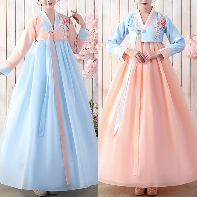 교복몰 플라워자수 전통의상 한복(2color) 2부드레스.