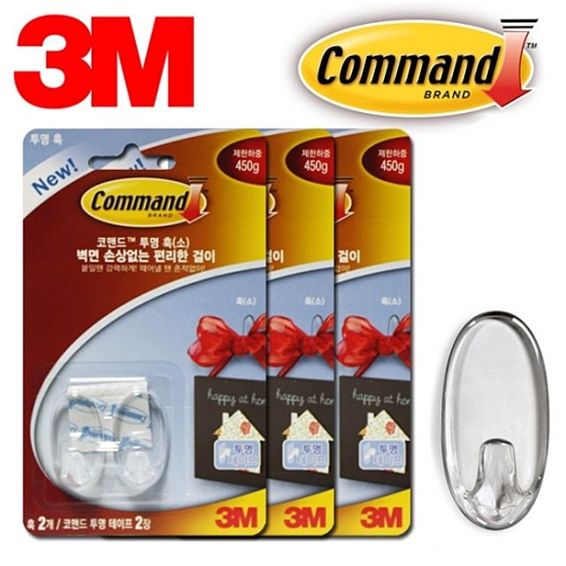 3M 타원 투명 후크 걸이 소 6P 벽면 무손상 고리