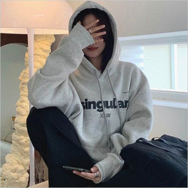 포인트 상의 데일리 기모후드티 캐주얼 레터링 여자