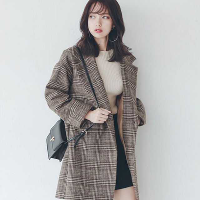 루즈핏 캐주얼정장 모직 여자겨울의류 체크 자켓