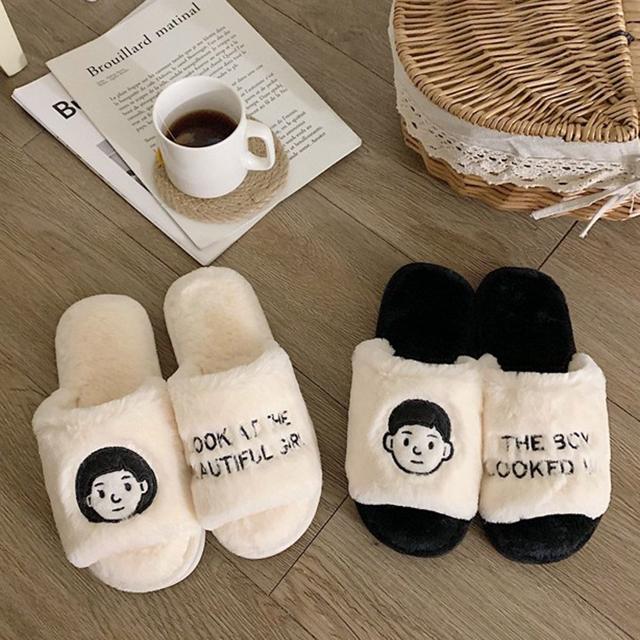 235-275 남녀공용 커플 털슬리퍼 귀여운 겨울 실내화