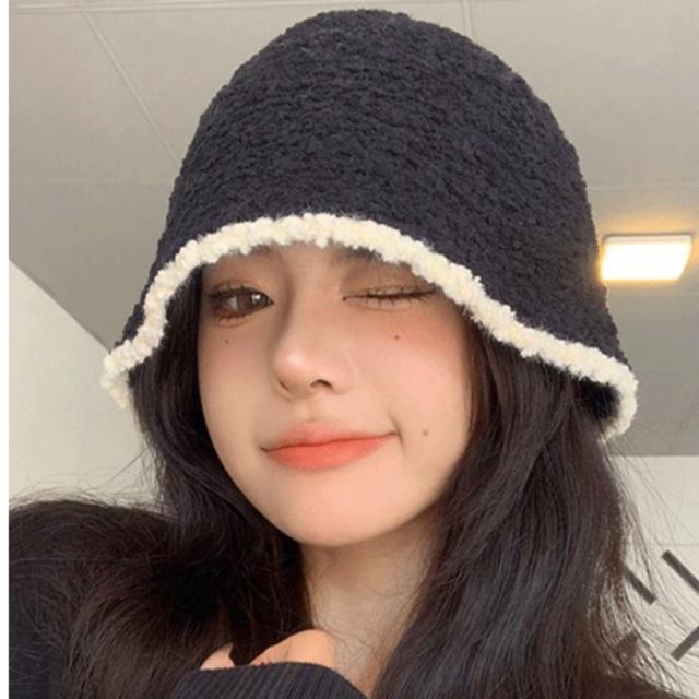 여성 라인 배색 뽀글이 니트짜임 심플 버킷햇 모자