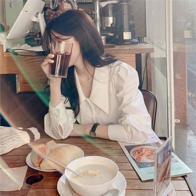 베이직 여성 퍼프 블라우스 스퀘어넥 여성 봄 블라우스 데일리 하객룩