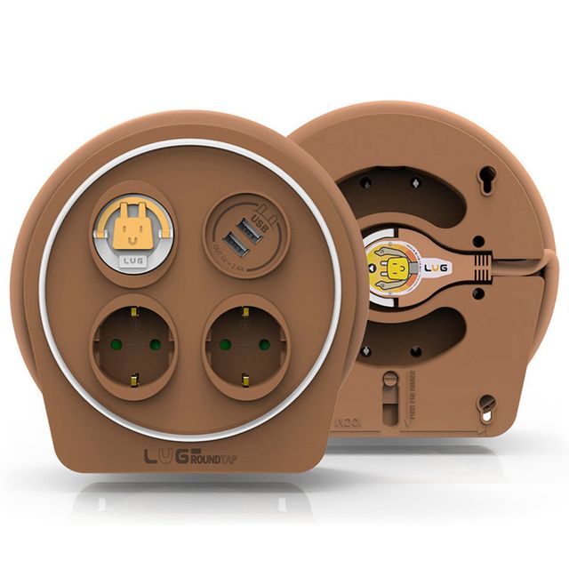 라운드탭 멀티탭 3구 USB 2포트 10M 브라운 릴선