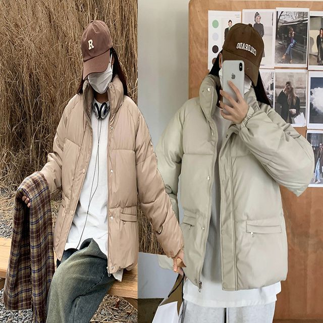 여성 페이크 레더 하이넥 패딩 점퍼 겨울 아우터