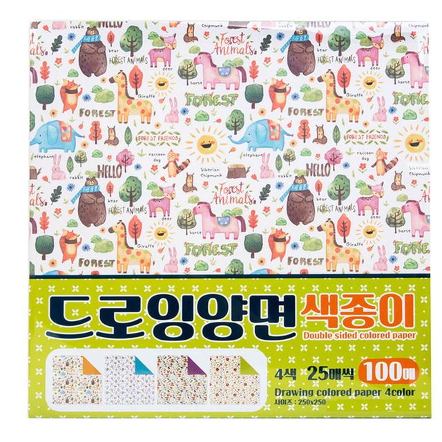 드로잉 양면 색종이 4색x25매씩 100매 핸드메이드 미술활동