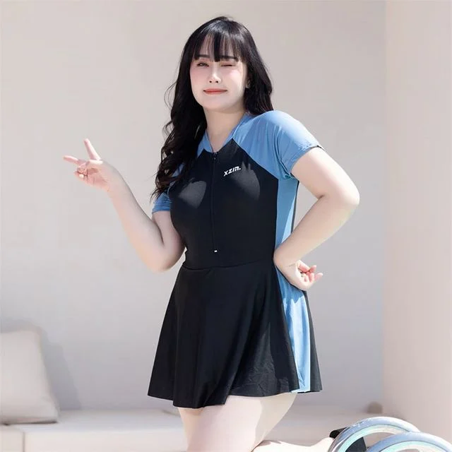 여성 빅사이즈 원피스 수영복 모노키니 온천 수영장 반팔 치마