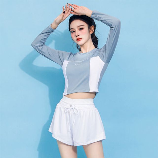 은창)하이 웨이스트 밴딩 스포티 래쉬가드 수영복