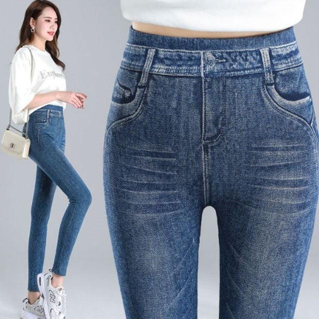 청바지 슬림핏 하의 페이크 여자 데님레깅스 워싱