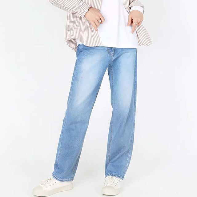 남성 중년 중청 데님 일자 와이드 팬츠 빅사이즈 패션