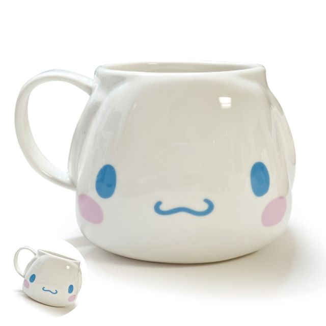 손잡이머그컵 휴대용머그컵 머그컵 시나모롤 도기 입체 예쁜머그컵 390ml