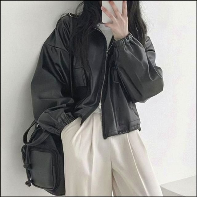 카라 투웨이 레더자켓 집업 인조가죽 집업 아우터 레자 여자