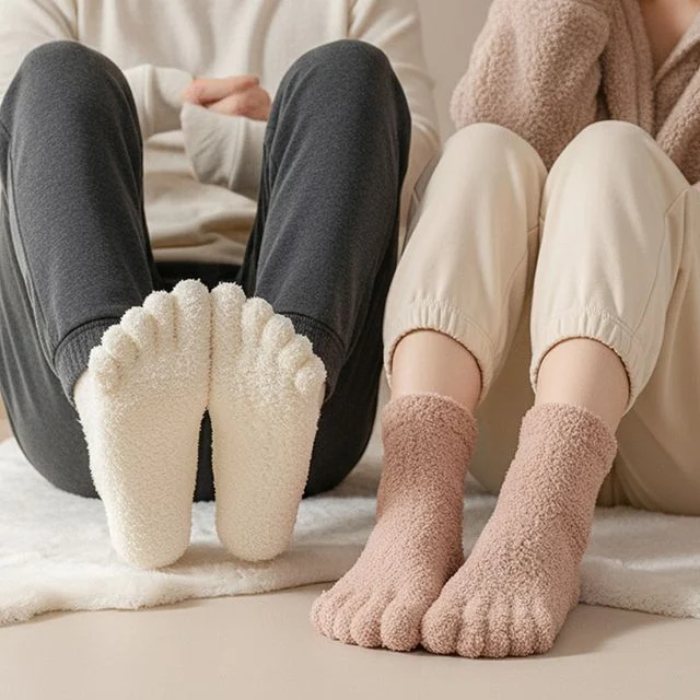 겨울 방한 보온 발가락 수면양말 사무실 홈웨어 임산부 극세사 장목 털양말