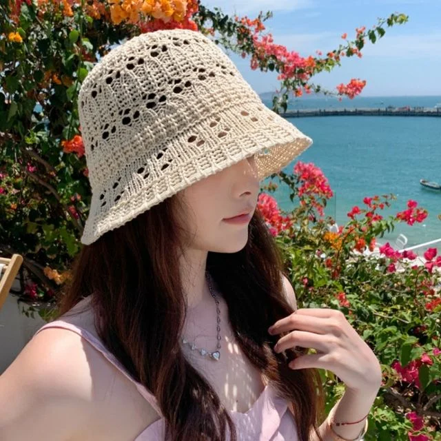 여성 3컬러 썸머햇 니트벙거지 여름 버킷햇 왕골모자