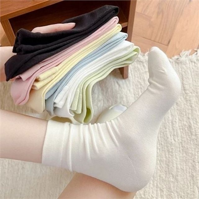 여성 중목 양말 여성 무지 양말 골지 패션 데일리 캐주얼 여름 얇은 발목 운동
