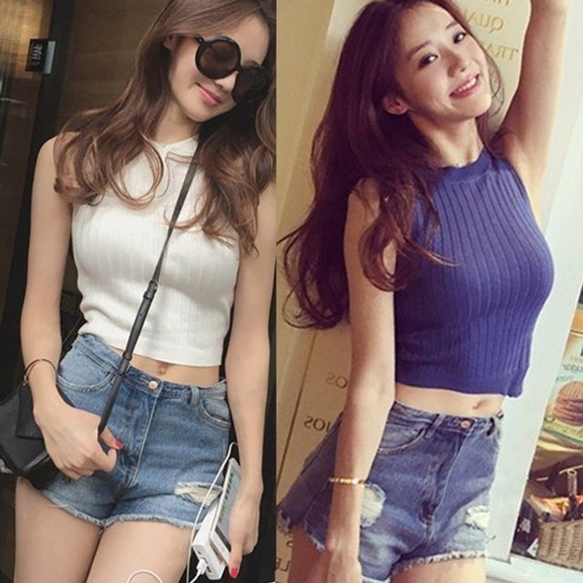 여성 슬리브 데일리 여름 민소매 크롭 탱크탑