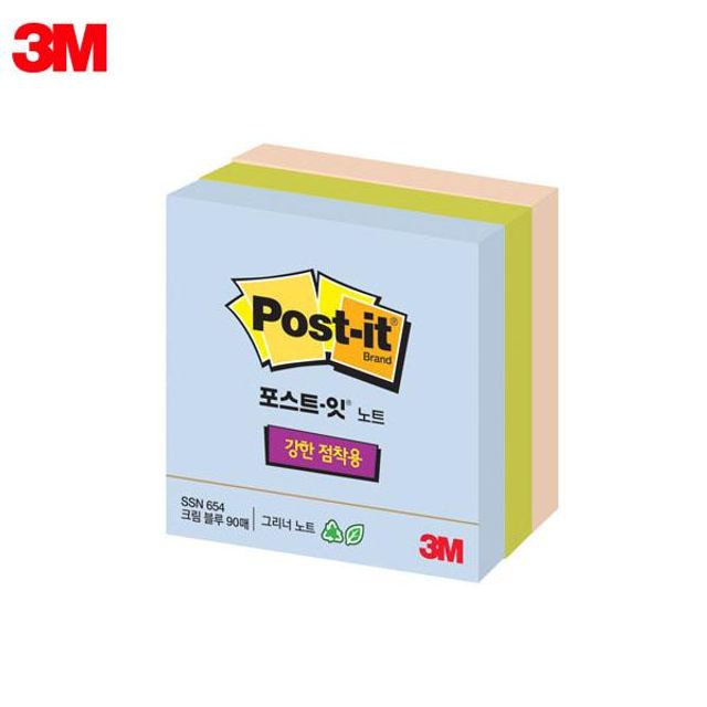 3M Greener 노트 654 3색 멀티팩 강한점착 포스트잇