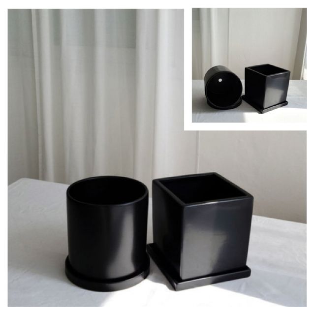 도기 무광 블랙 화분 17x18cm 야외화분 베란다화분 정원화분 난간화분