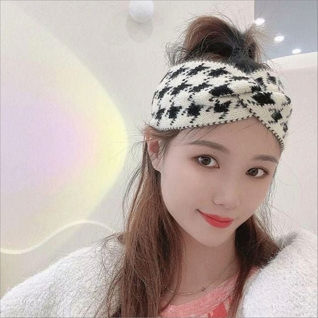 헤어터번 하운드체크 헤어밴드 여자 패턴 니트 꼬임