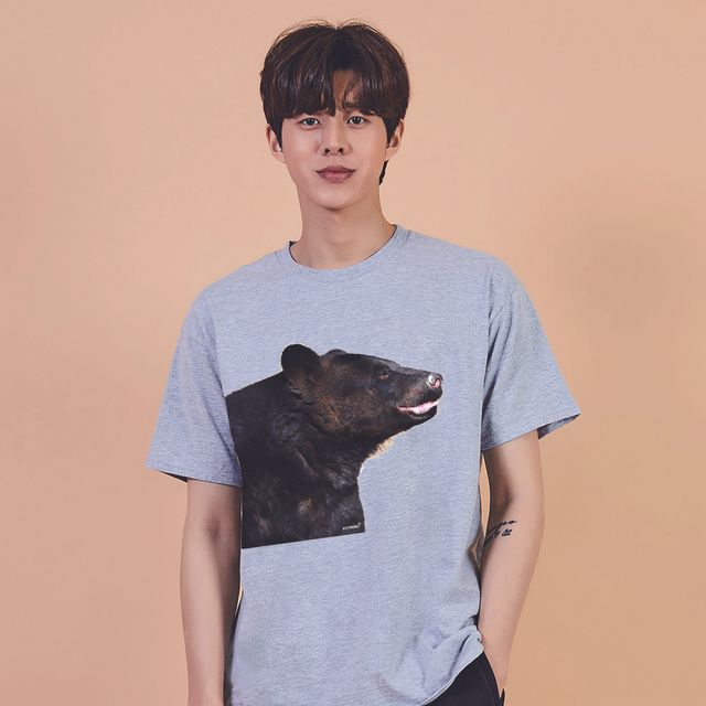 남자 면티 레이어드티셔츠, 키밍 불베어 프린트 반팔