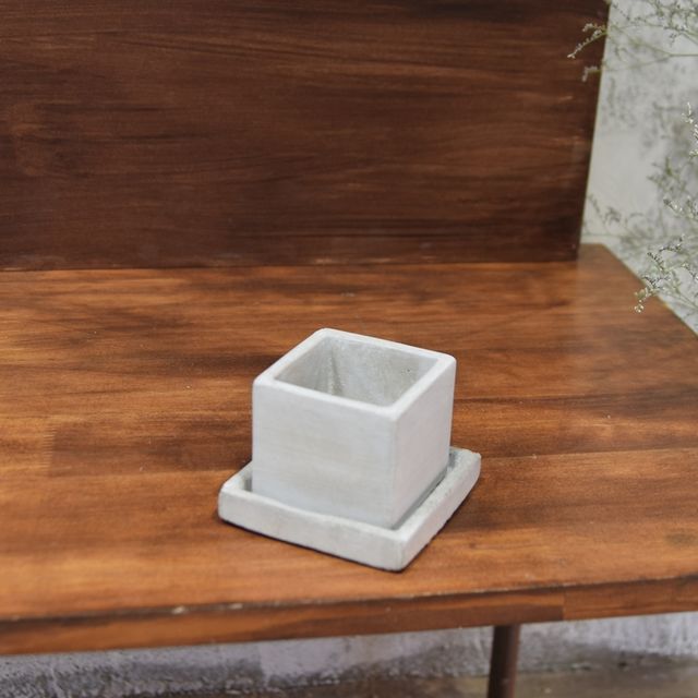 모던 시멘트 화분 미니 정사각 6x6x6cm (받침셋트)