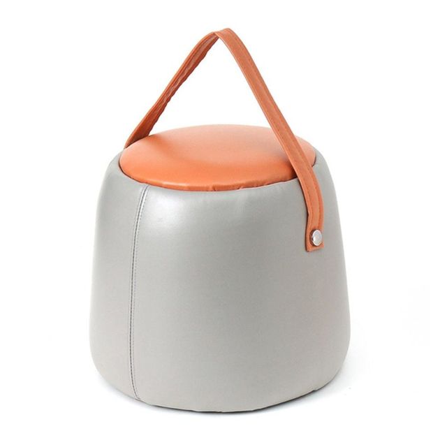 인테리어 손잡이 원형 스툴 32x28cm 오렌지 벤치 핸들 쿠션 가죽
