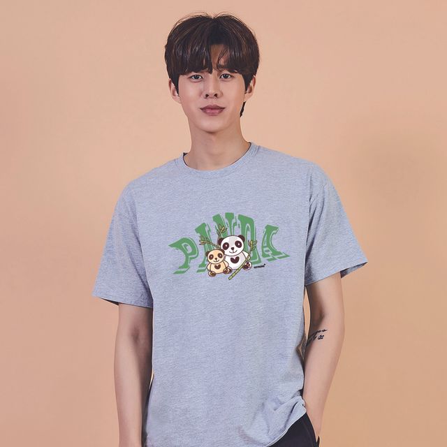 팬더 프린팅 남자 반팔티 라운드 면 티셔츠