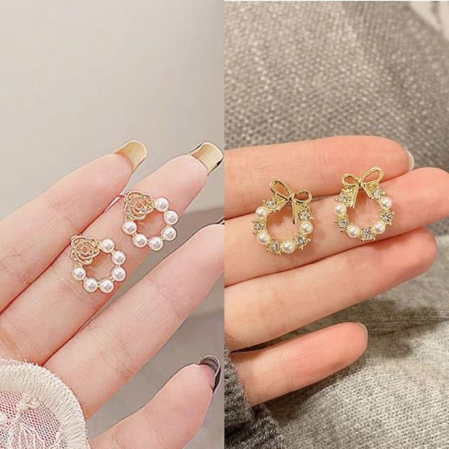 진주 장식 큐빅 스터드 귀걸이 여성용 고급 액세서리