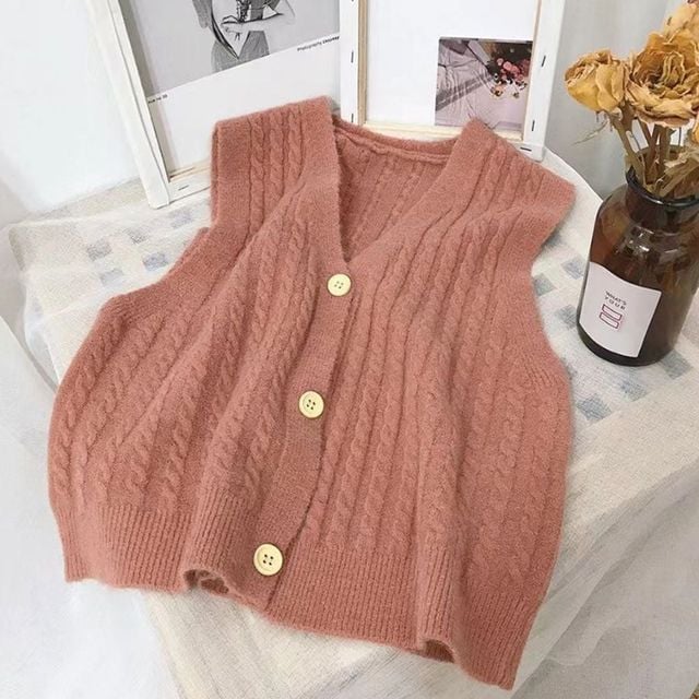 데일리조끼 꽈베기 브이넥 니트