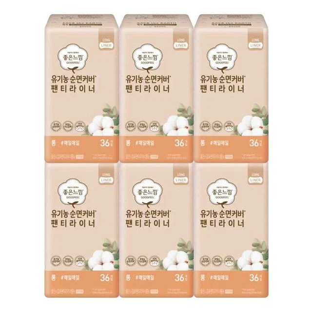 좋은느낌 유 기농 순면 팬티라이너 롱 36입x6개