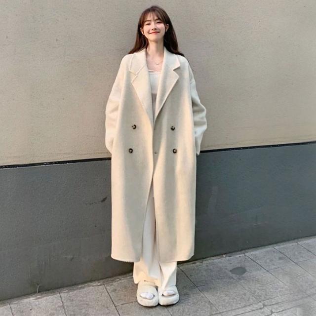 여성 베이직 모직 롱 코트 겨울 따뜻한 기본 아우터
