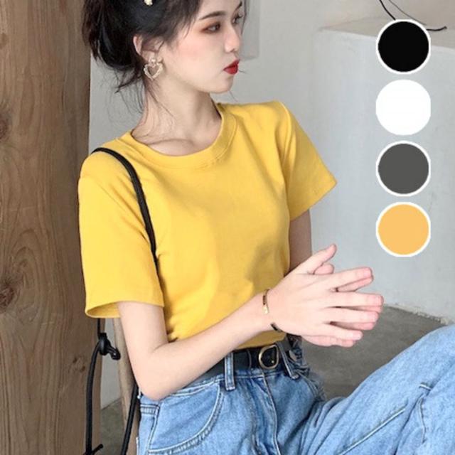 여름 여성 이너 레이어드 반팔 티셔츠 - 슬림핏 무지티