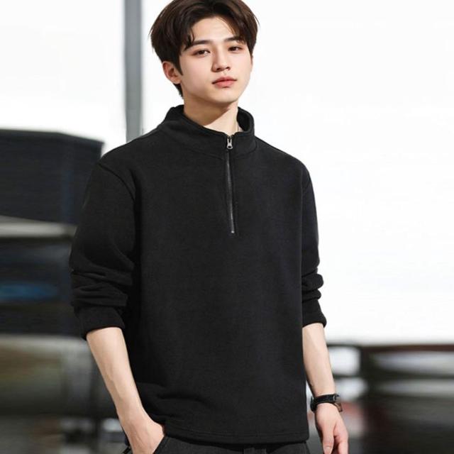 남성 겨울 긴팔 반집업 티셔츠 데일리 플리스 상의
