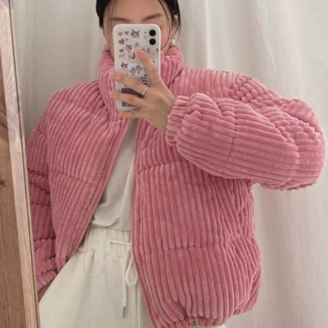여자 골덴 숏패딩 코듀로이 하이넥 패딩 겨울 아우터