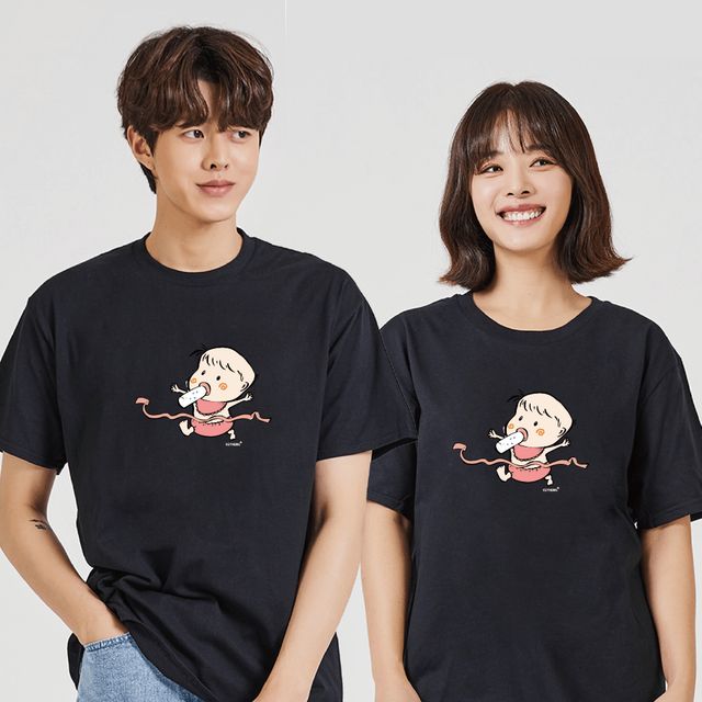 남성 여름 반팔티, 롱박스티 아기 우유 달리기