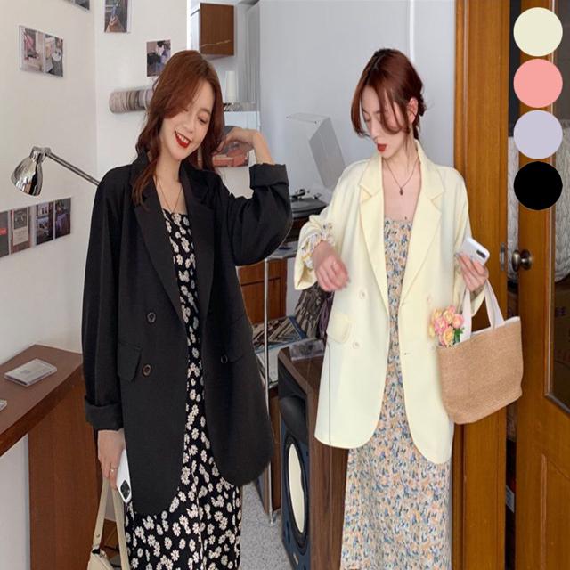 여성 차르르 루즈핏 깔끔한 더블 자켓 간절기 아우터