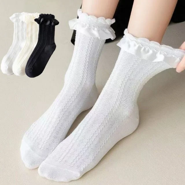 여자 3컬러 통기성 좋은 여름철 얇은 레이스 중목양말