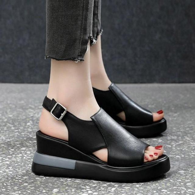 여성 6.5cm 키높이 웨지 스트랩 샌들 통굽샌들(2컬러)
