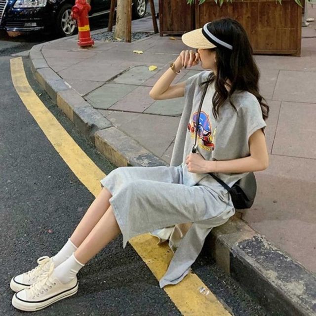 여성 반팔 롱 티셔츠 이지웨어 여행용 오버핏 데일리룩