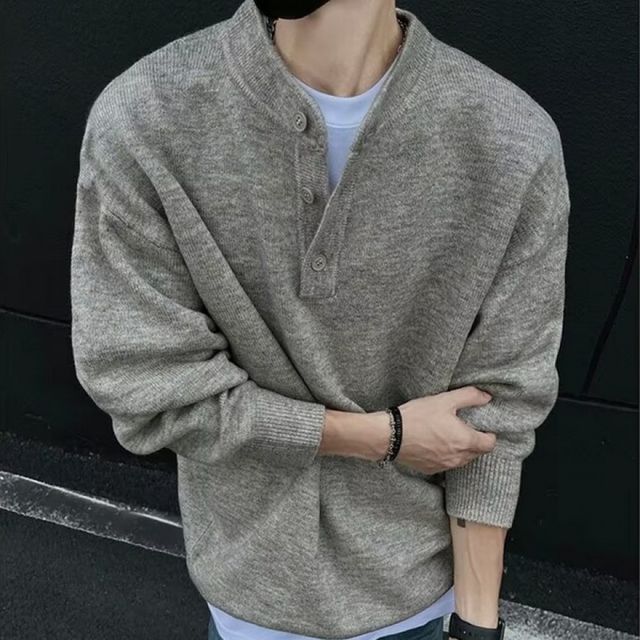 남성 헨리넥 골지 니트 긴팔 티셔츠 가을 겨울 데일리 캐주얼 스웨터 풀오버