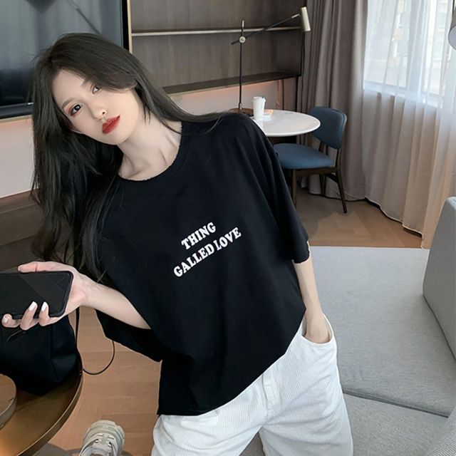 여성 바캉스룩 2컬러 기본 무지 오버핏 레터링반팔티
