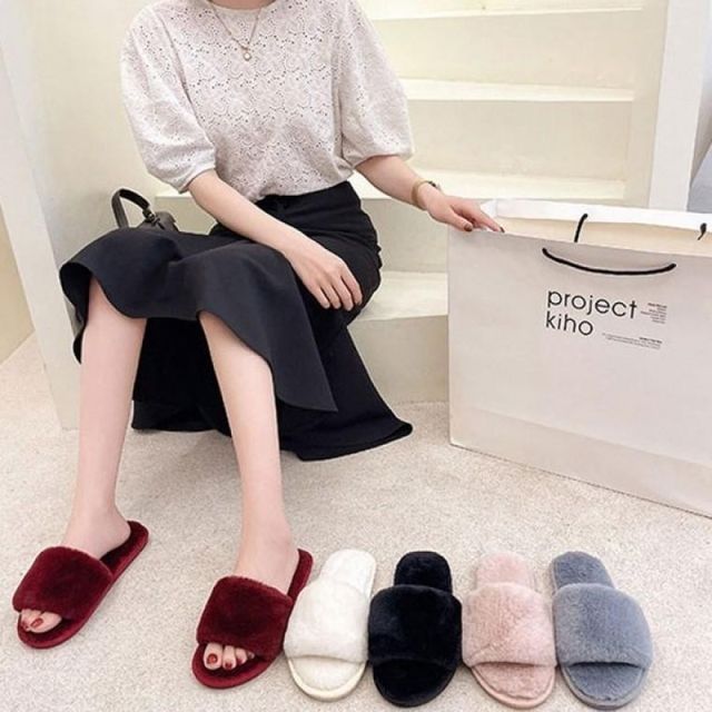 겨울용 여성 보온 퍼 실내화 방한 털 슬리퍼