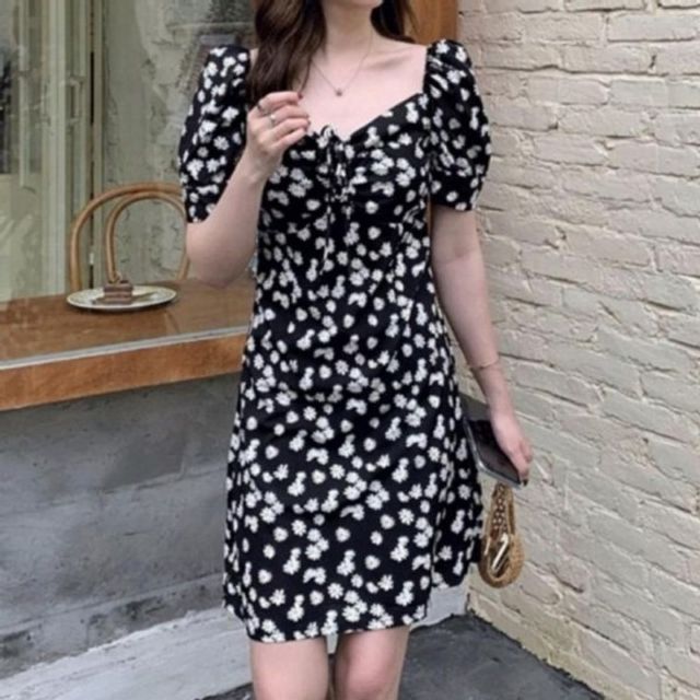 미니원피스 쉬폰 소재 하객룩 봄 여름 롱 반팔 스타일