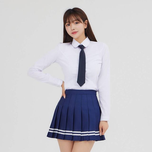TBZ 교복몰 네이비 화이트 라인 치마 교복 스커트 치마