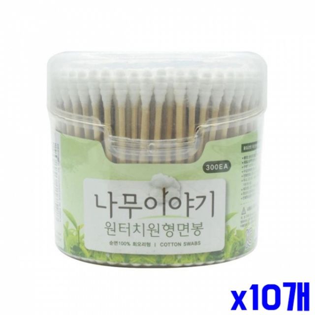 WL 위생적인 나무스틱 원형 면봉 300개 X10개 뷰티소품