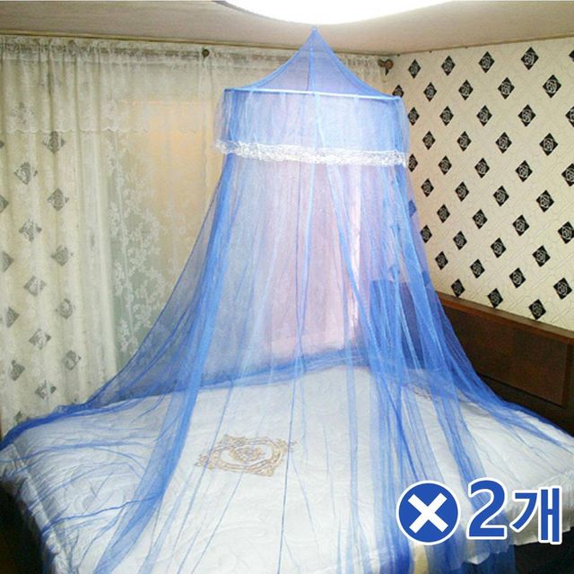 TBZ 촘촘한 레이스 침대캐노피 블루x2개 가정용모기장