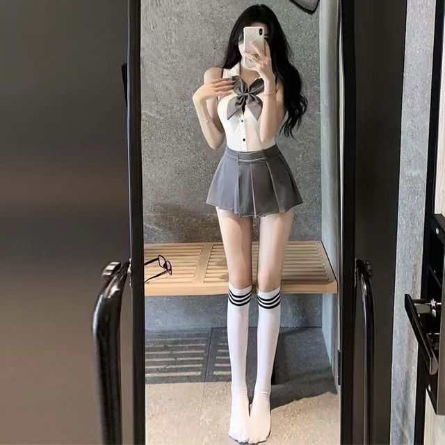 이플 여성 섹시 코스프레 오프숄더 셔츠 교복 세트02