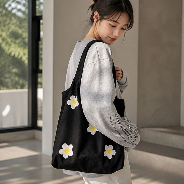 플라워 패턴 천 가방 면 소재 어깨걸이 데일리 백